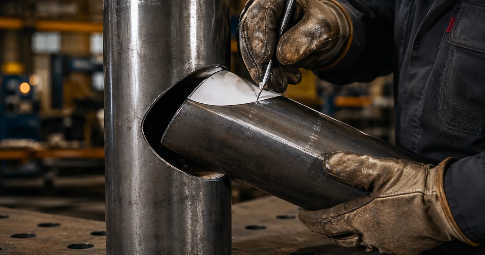 How to make a fishmouth joint in a pipe: step-by-step layout