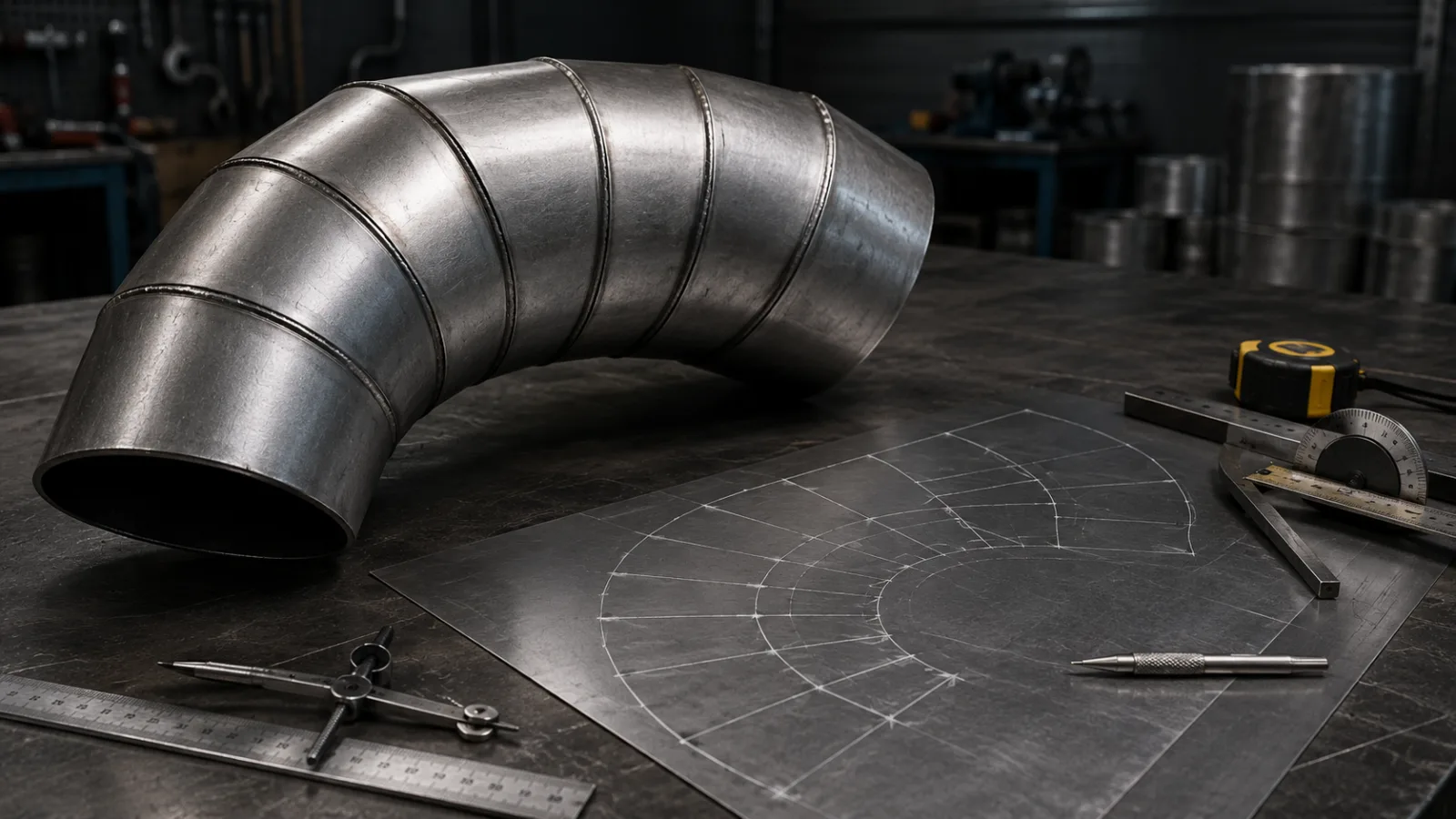 How to lay out a segmented elbow in boilermaking: step by step